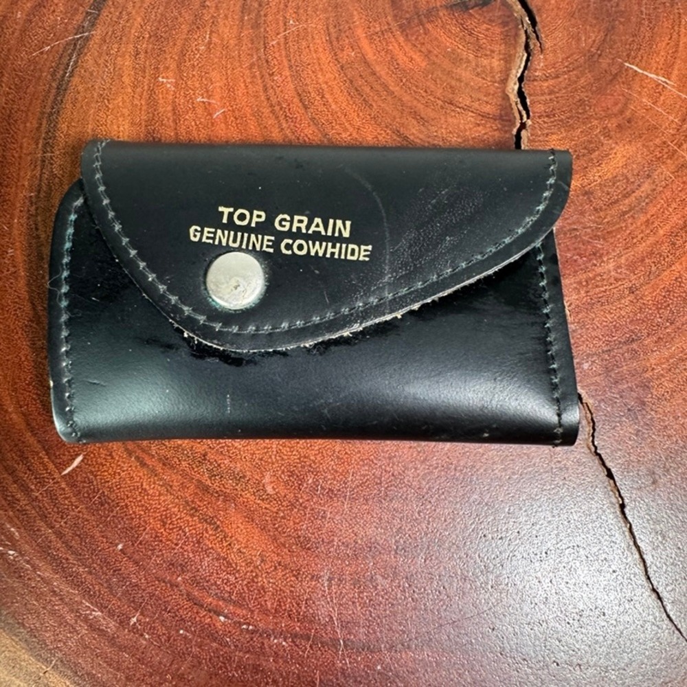 Vintage Black Top Grain‎ Leather Key Case Holder 6 Hook Snap Closure Cowhide